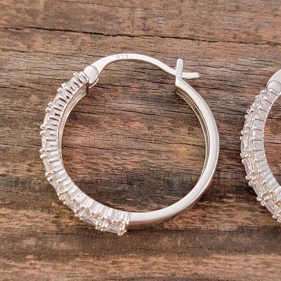 Dee Berkley Designer CZ Sterling 1" Hoop Earrings - Picture 6 of 8